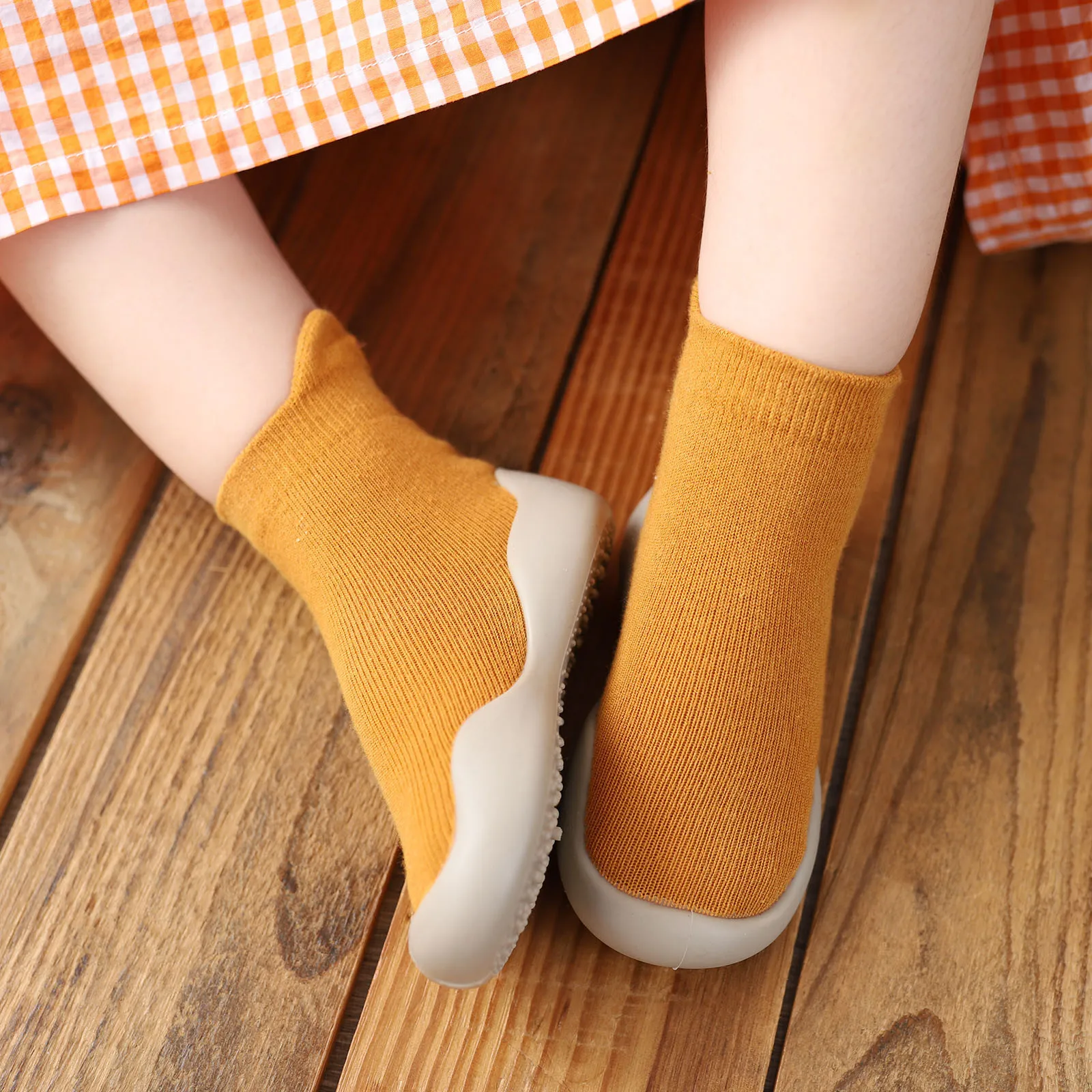 Baby Grip Socks Shoes Yellow Infant Anti-slip Floor Socks Children's Rubber Sole Shoes Kids Toddler Fashion Grip Sock Shoes