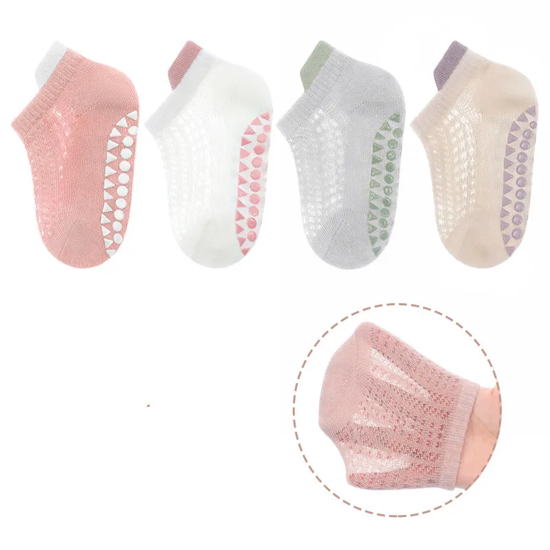 4 Pairs Premium Grip Socks Children's Boys Girls Sock Summer Mesh Thin Kids Socks For Girls Boys Casual Toddler Short Floor Sock Anti-slip