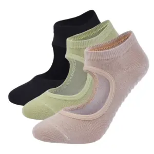 1 Pair Professional Women Yoga Socks Breathable Silicone Anti-slip Ballet Pilates Socks Backless Fitness Workout Cotton Socks