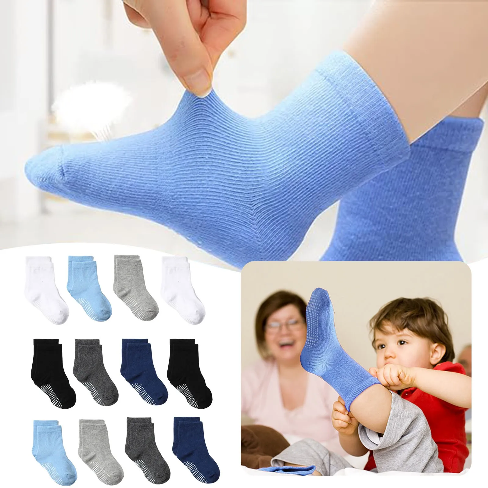 12 Pack Size 1 to 7 Boys Socks Kids  Non Slip Kids Toddler Baby Socks With Grips For 1 to 7 Years Boys Girls Toddler No Slip Socks Boys