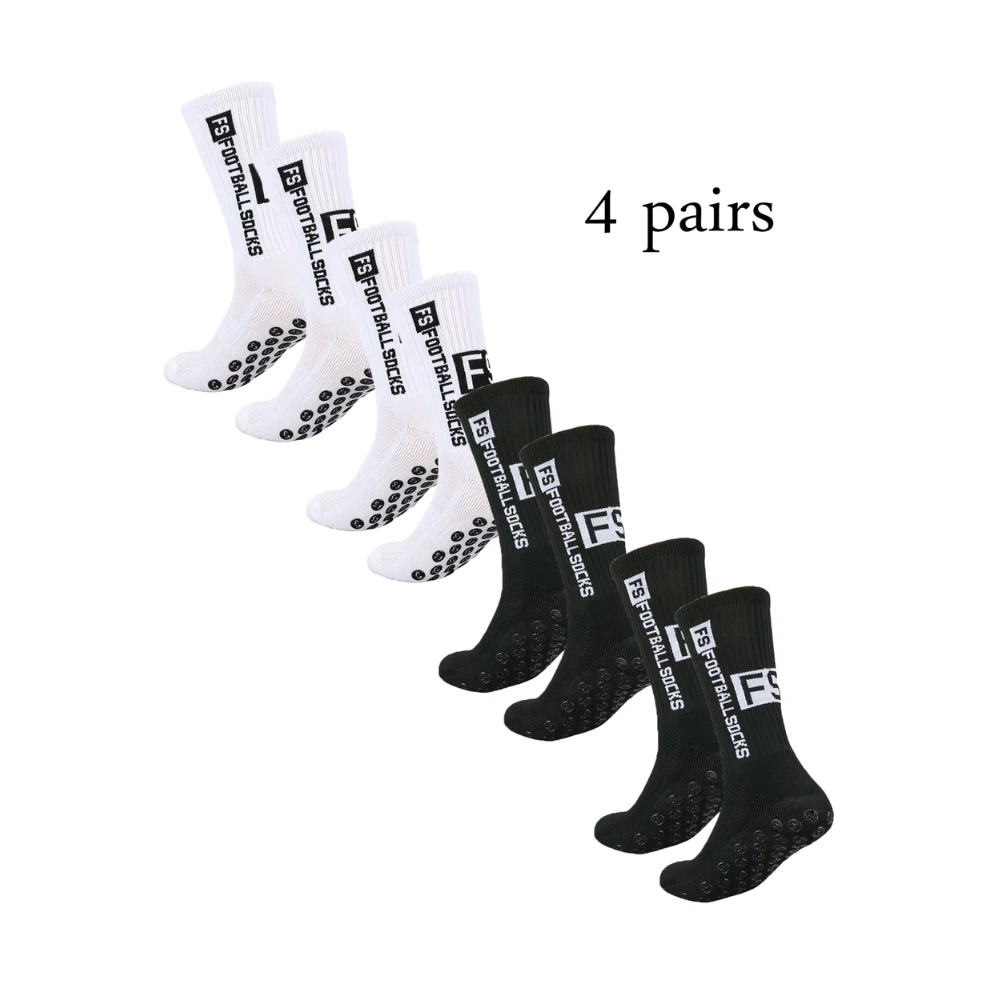 4-Pack White Football Grip Socks – Anti-Slip Performance | Free Shipping | Unisex Crew Fit