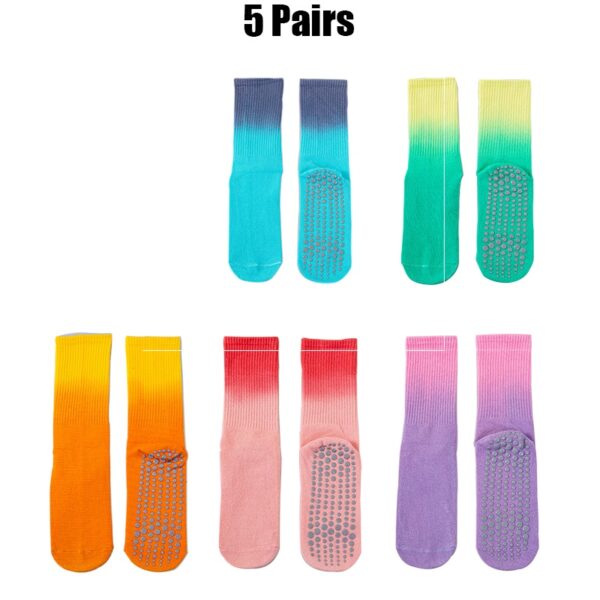 5 Pairs Women’s Gradient Grip Yoga Socks – Anti-Slip Cotton Socks for Pilates, Barre & Dance – Vibrant Style + Full Stability - Image 5