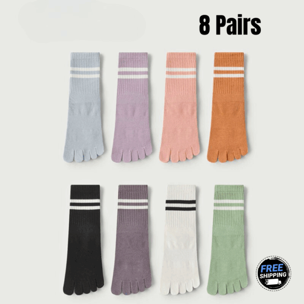 8 Pairs Women’s Toe Grip Yoga Socks – Non-Slip, Breathable Cotton Socks for Pilates, Barre & Daily Comfort