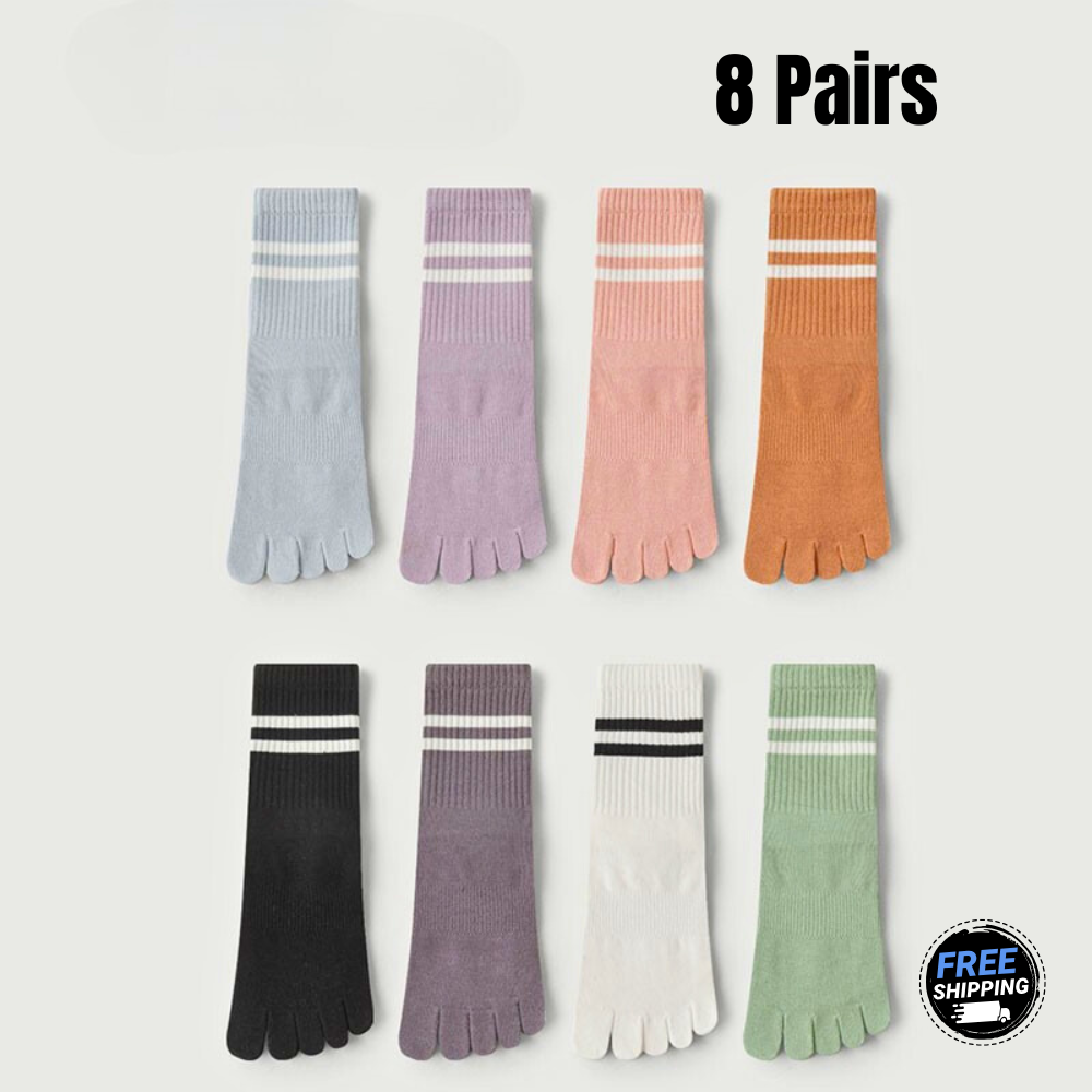 8 Pairs Women’s Toe Grip Yoga Socks – Non-Slip, Breathable Cotton Socks for Pilates, Barre & Daily Comfort