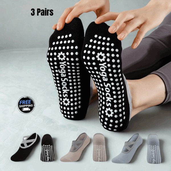 3 Pairs Women’s Ballet Grip Socks – Non-Slip, Moisture-Wicking Pilates & Yoga Socks with Cushion Sole for Home & Studio