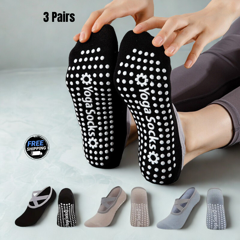 3 Pairs Women’s Ballet Grip Socks – Non-Slip, Moisture-Wicking Pilates & Yoga Socks with Cushion Sole for Home & Studio