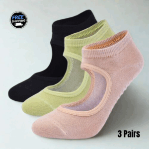 Women’s Ballet-Cut Grip Yoga Socks – Non-Slip, Low-Cut Breathable Cotton for Pilates, Barre & Dance –  3 Pair Bundle