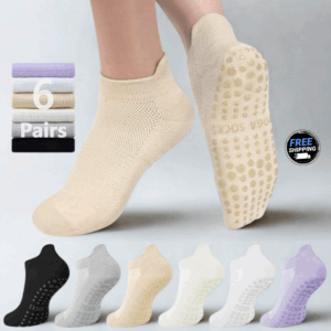 6 Pairs Women’s Low-Cut Grip Yoga Socks – Non-Slip, Breathable Cotton for Pilates, Barre & At-Home Fitness – Free Shipping