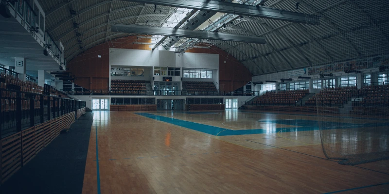 Player wearing best non-slip socks for indoor basketball court.