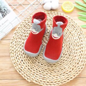 Children Floor Socks with TPE Non-Slip Sole – Blue Fox | Soft Cotton Grip Shoes for Toddlers