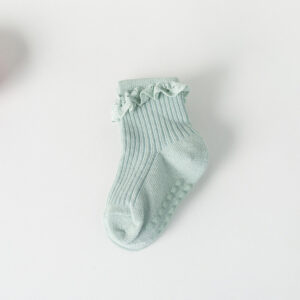 Non-Slip Baby Girl Socks – Soft Pink with Ruffle Cuff | Silicone Sole Grip | Ages 0–3