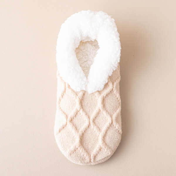 Unisex Plush-Lined Anti-Slip Indoor Floor Socks – Diamond Knit | Thick & Warm - Image 2
