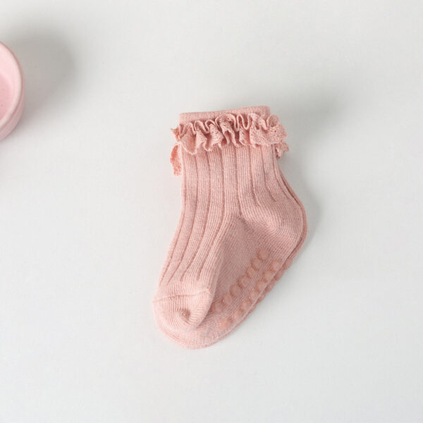 Non-Slip Baby Girl Socks – Soft Pink with Ruffle Cuff | Silicone Sole Grip | Ages 0–3 - Image 9