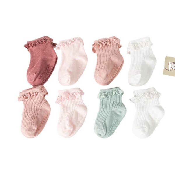 Non-Slip Baby Girl Socks – Soft Pink with Ruffle Cuff | Silicone Sole Grip | Ages 0–3 - Image 7