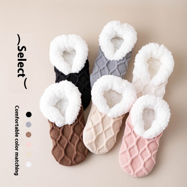 Unisex Plush-Lined Anti-Slip Indoor Floor Socks – Diamond Knit | Thick & Warm - Image 9