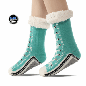 Teen Anti-Slip Fleece Lined Socks – Lake Blue | Cozy Thick Winter Grip Socks