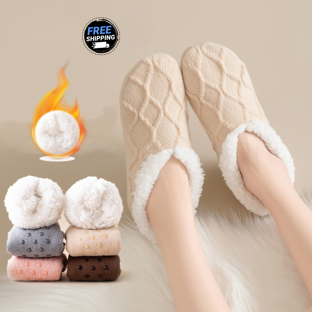 Unisex Plush-Lined Anti-Slip Indoor Floor Socks – Diamond Knit | Thick & Warm