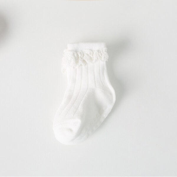 Non-Slip Baby Girl Socks – Soft Pink with Ruffle Cuff | Silicone Sole Grip | Ages 0–3 - Image 4