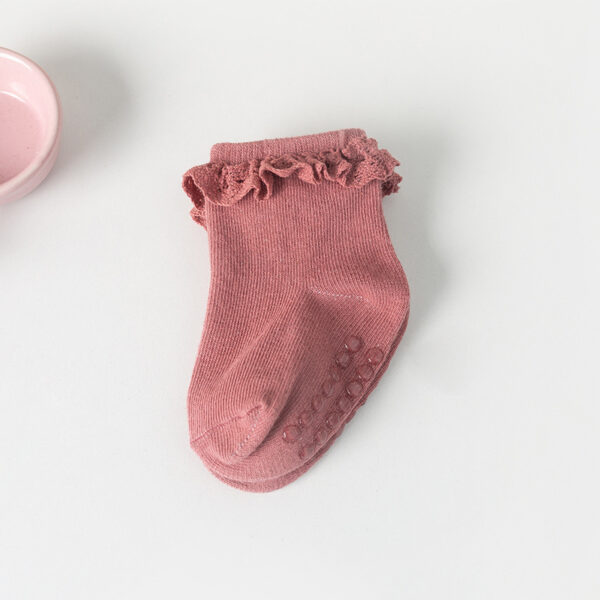 Non-Slip Baby Girl Socks – Soft Pink with Ruffle Cuff | Silicone Sole Grip | Ages 0–3 - Image 6