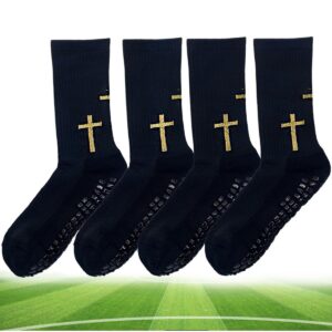 Men’s Non-Slip Grip Socks – White or Black – One Size for Adults (1/4/6/8 Pack)