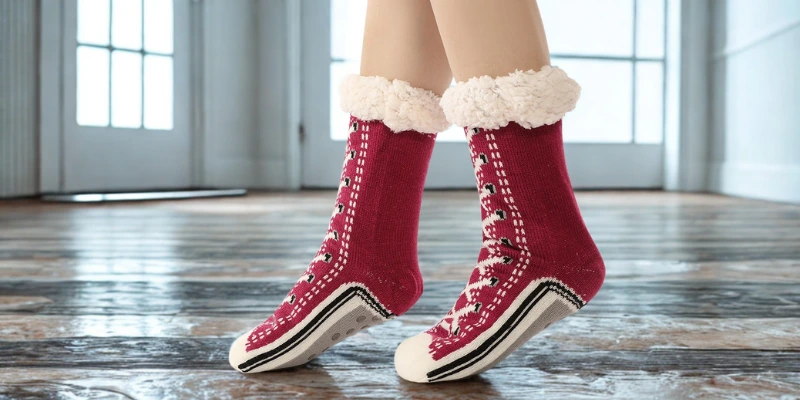 Child wearing non-slip socks for safe indoor play. Non-Slip Socks for Kids: Safer Play at Home & Daycare